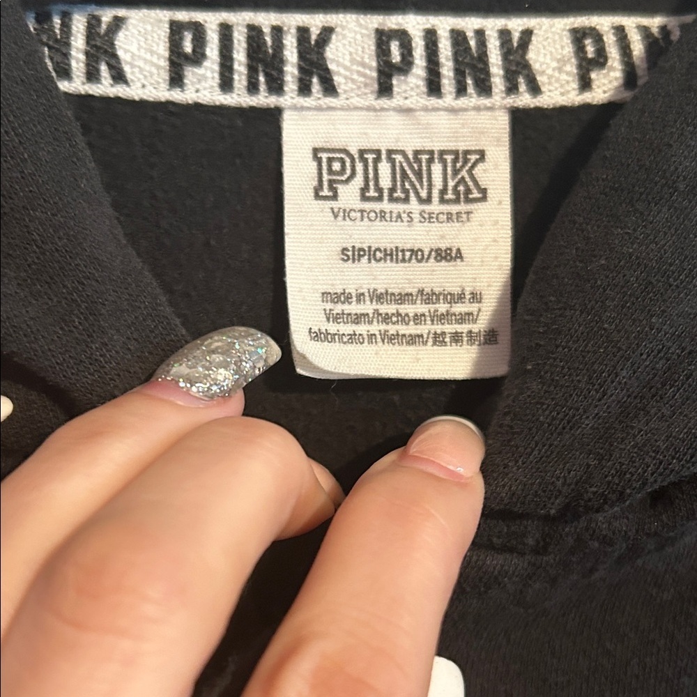 Pink Victoria Secret Black and Gray Zip-Up Hoodie - Picture 6 of 7